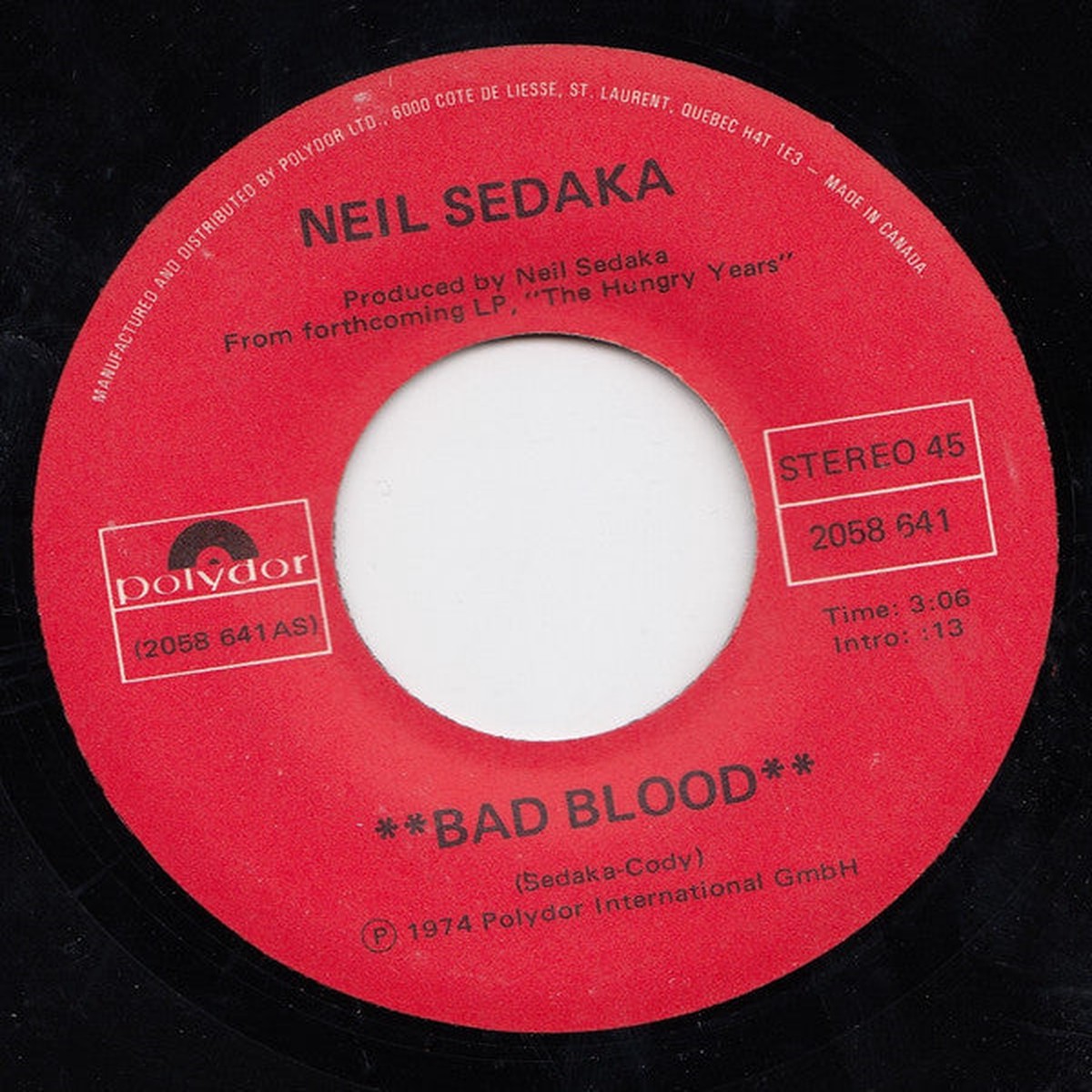 Neil Sedaka - Bad Blood (7) (Very Good (VG))