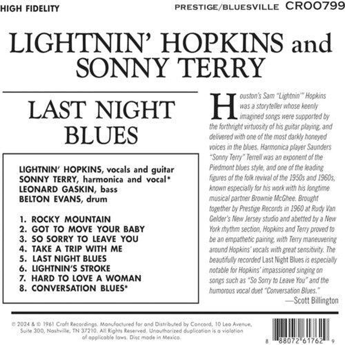 Lightnin Hopkins- Last Night Blues (Bluesville Acoustic Sounds Series) (CD)